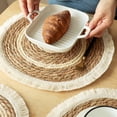 thumbnail image 4 of Round Woven Placemats, Corn Straw Braided Placemat with Cotton Tassel, Resistant Non-Slip Weave Rattan Table Mats Placemats for Dinning Table, 15" in dia, Single, 4 of 8