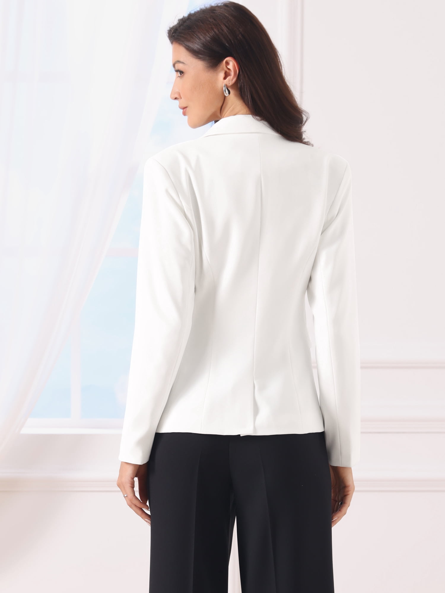 DARING DIVA Women's Casual Long Sleeve One Button Pockets Suit Jacket M White