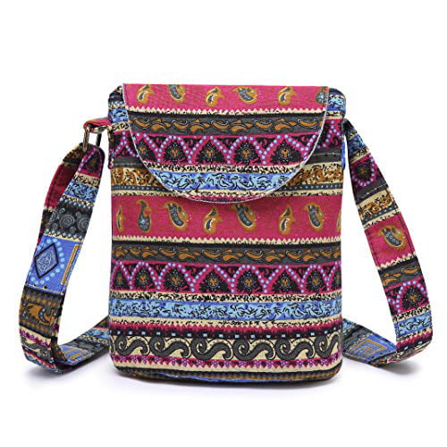 OPQRSTU Women's Retro Small Size Canvas Shoulder Bag Hippie Boho Crossbody Handbag 