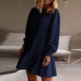 thumbnail image 2 of Womens 2024 Fall Long Sleeve Pullover Tops Crewneck Rib Knit Patchwork Sweatshirt Dress Casual Mini Dresses, 2 of 5