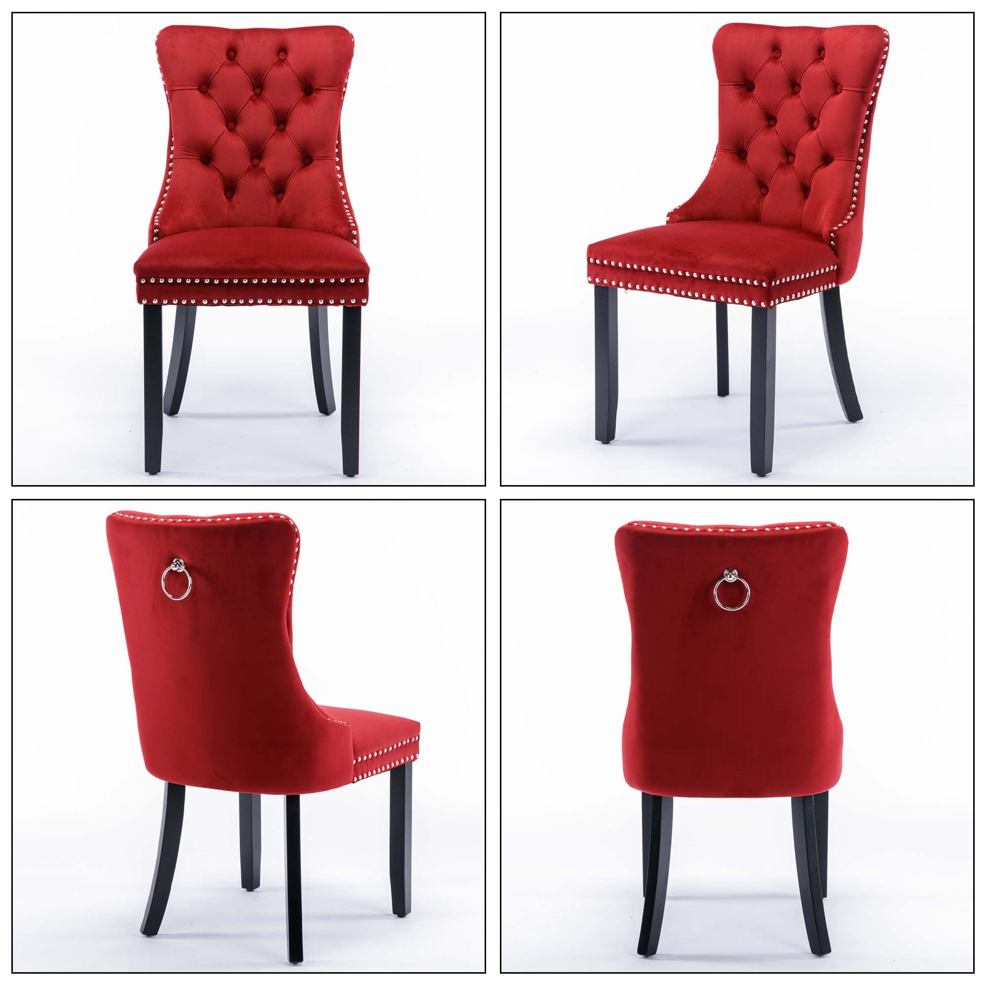 Aukfa High-End Upholstered Dining Chairs Set of 2, Modern Tufted Solid Wood Side Chair with Nailhead Trim - Red
