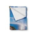 thumbnail image 2 of Greece Soft Flannel Fleece Throw Blanket, Vivid Illustration of Navagio Beach Sunrise Zakynthos Island, Cozy Plush for Indoor and Outdoor Use, 60" x 80", Azure Blue White, by Ambesonne, 2 of 6