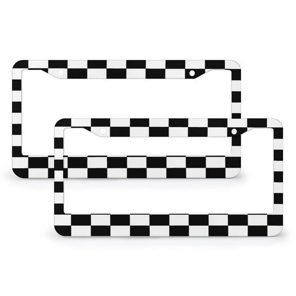 Checkered Black And White License Plate Frame - 2 Pack Aluminum Car Tags Frames Holder Covers, Car Decorative Tag Frames Accessory For Standard Us Canada With Screw Caps Cover Set