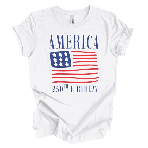 Patriot Pride Women’s Bella Canvas Graphic T-Shirt – America 250th Birthday American Flag Design, White, Small