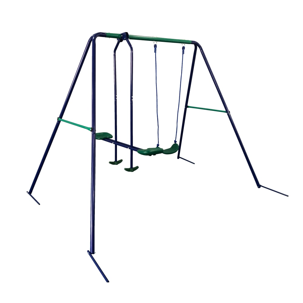 ALEKO BSW04 Outdoor Sturdy Child Swing Set with 1 Swing and 1 Glider Blue and Green