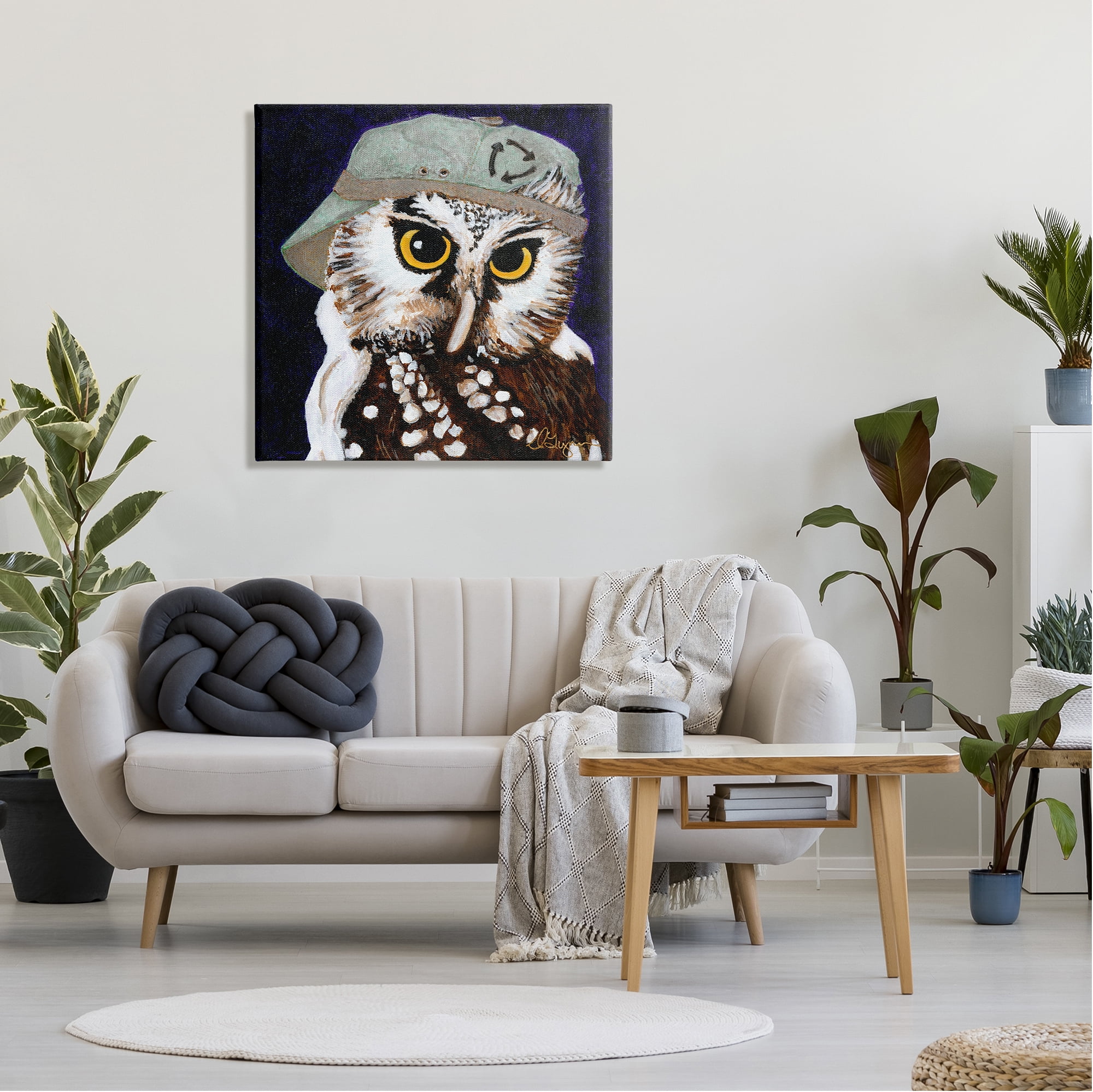 Stupell Industries Owl Wearing Hat Animals & Insects Painting Gallery Wrapped Canvas Print Wall Art, 30 x 30