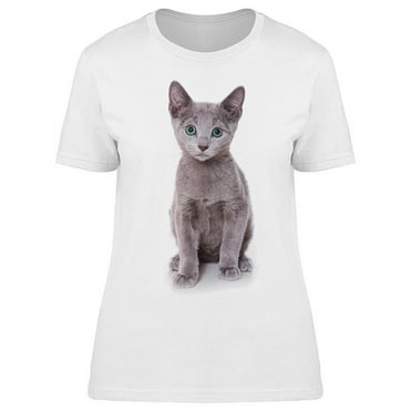 Observant Russian Blue Kitten T-Shirt Women -Image by Shutterstock, Female 3X-Large