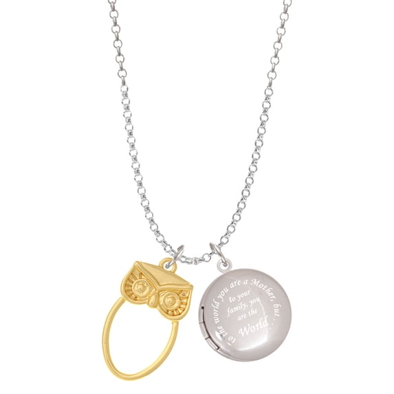 Delight Jewelry Goldtone Large Owl Outline To the World You are a Mother Locket Necklace