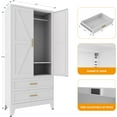 thumbnail image 2 of 71'' Farmhouse Metal Wardrobe Cabinet with Hanging Rod, 2 Barn Door Wardrobe Closet with Adjustable Shelves,2 Drawer,for Dining Room,Bedroom,Living Room, Cloak Room,Office (White), 2 of 5