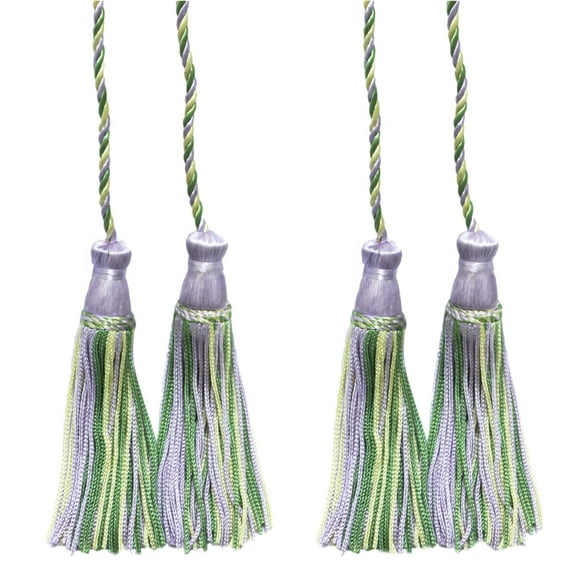 Decorative Chainette Double Tassel Curtain and Drapery Tieback / Holdback, 4" Tassel (10cm), 29" Spread (73.5cm) # CDCT, Lily Pond Purple #9403 (Lavender Purple, Yellow Green, Light Green) Set of 2
