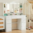 thumbnail image 1 of Toytexx Vanity Desk with Lighted Mirror, 3-Color Dimmable LED, Power Strip with USB & AC Outlets, 8 Drawers, Storage Shelves, Hair Dryer Rack Makeup Vanity Table for Bedroom or Bathroom, White, 1 of 9