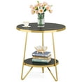 thumbnail image 4 of Canddidliike Faux Marble End Table, 2-Tier Round Sofa Bedside Table with Shelves, End Table for Bedroom, Black Faux Marble & Gold, 4 of 8