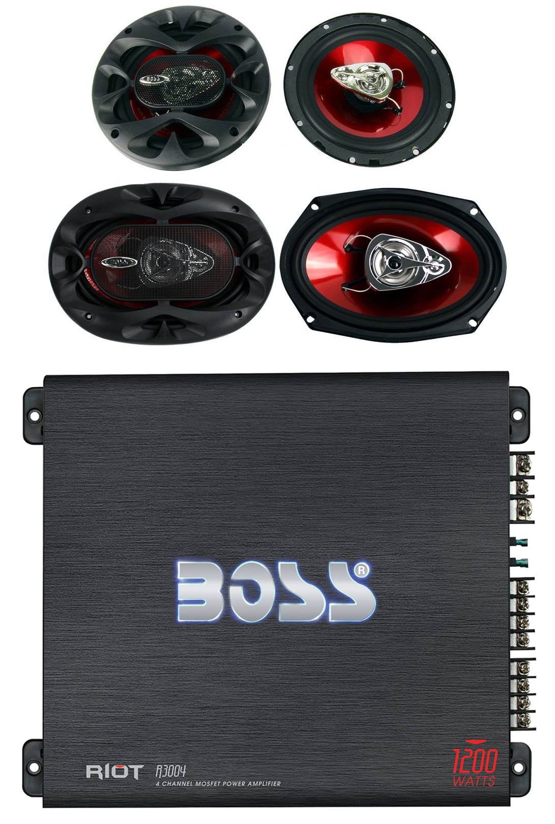 2 Boss CH6530 6.5" 300W R1004 400W Amp 2 CH6930 6x9" 400W Car Audio Speakers 