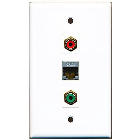 RiteAV - 1 Port RCA Red and 1 Port RCA Green and 1 Port Shielded Cat6 Ethernet Wall Plate