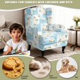 thumbnail image 4 of HUISEFOR Wingback Chair Covers, Stretch Wingback Armchair Slipcover, 2 Piece, 1 Wing Cover & 1 Cushion Cover, Wrinkle Resistant, Full Protection, Blue White Rose Patchwork, 4 of 7