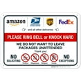thumbnail image 1 of Do Not Leave Packages Here Sign, Please Ring Bell Or Knock Hard, 10x7 Aluminum, 1 of 8