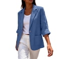 thumbnail image 5 of Linen Blazer Jacket for Women Lightweight 3/4 Sleeve Casual Work Office Summer Breathable Dressy Coat Outfits with Pockets Sky Blue 3XL, 5 of 6