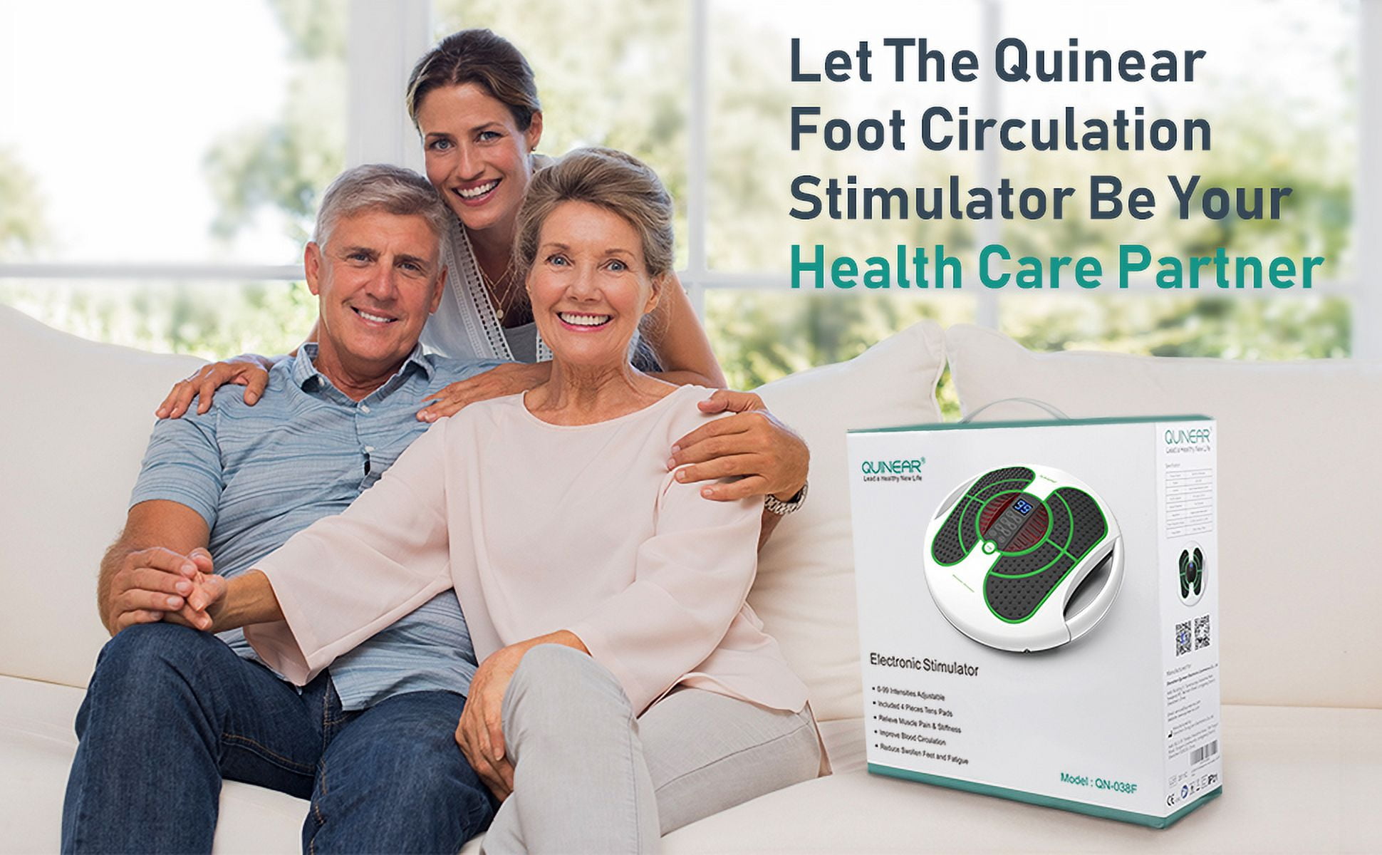 QUINEAR QN-038F Foot Circulation Stimulator, (FSA or HSA Eligible) EMS  Electronic Stimulator and Foot Massager with TENS Unit Pads for Leg  Swellen