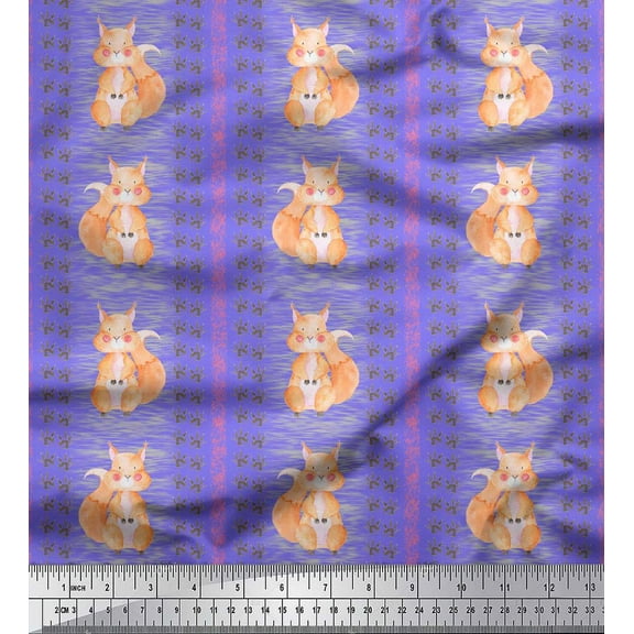Soimoi Purple Cotton Duck Fabric Paw Print & Rabbit Kids Fabric Prints By Yard 44 Inch Wide