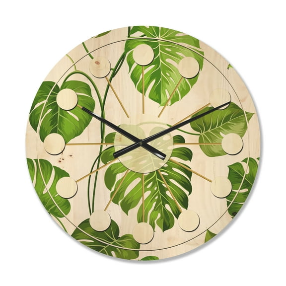 Designart 'Palm Tropical Leaves II' Mid-Century Modern Wood Wall Clock