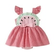 thumbnail image 2 of Baby Onesies Unisex Infant Girls Fly Sleeve Watermelon Plaid Romper Dress Baby Rompers Girl Red 6-12 Months, 2 of 6