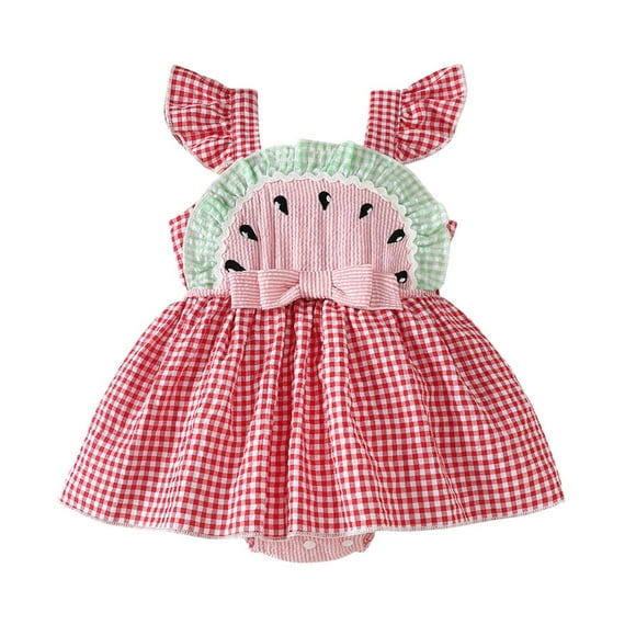 Newborn Onesies Girl Infant Girls Fly Sleeve Plaid Newborn Bodysuits Dress Outwear Girls Romper Red 6 Months-12 Months