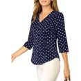thumbnail image 4 of DARING DIVA Women's V Neck Polka Dots 3/4 Sleeve Casual Button Blouse M Dark Blue, 4 of 6