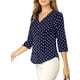 thumbnail image 4 of Blusa de mujer Inspire Chic con cuello en V, mangas 3/4, estampado de lunares y corazones, parte delantera con botones, azul oscuro, talla 3XL, 4 of 7