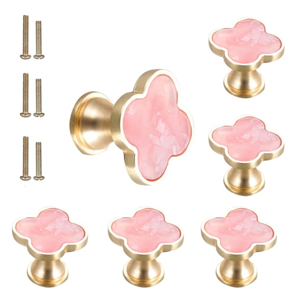 Perillas de armario SSYHQAX de aleación de zinc con forma de trébol rosa, 6 unidades