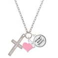 thumbnail image 1 of Delight Jewelry Stainless Steel Psalm 46:10 - Be Still and Know Engraved Cross - Light Pink Heart Nurse Strong Zoe Necklace, 1 of 4