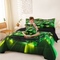 thumbnail image 3 of Castle Fairy Neon Race Car Trio Bedding Comforter Set 7pcs for Boys, Checkered Flag Design Queen Bedding Sets for Bedroom, Green Yellow,Black Reversible, 3 of 7
