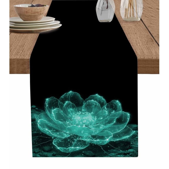 Ldtrchee Teal Black Floral Table Runner 48 Inches, Modern Minimalist Ombre Botanical Bed Runner Dresser Scarves Tabletop for Indoor Outdoor Parties/Ceremony/Banquet, 13" x 48"