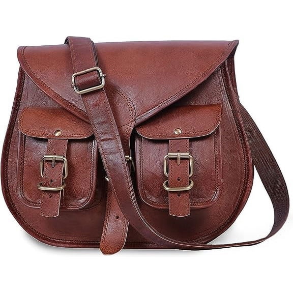Handmade Leather Shoulder Cross Body Satchel Saddle Tablet Retro Rustic Vintage Bag Handbags Purse with 2 pocket.