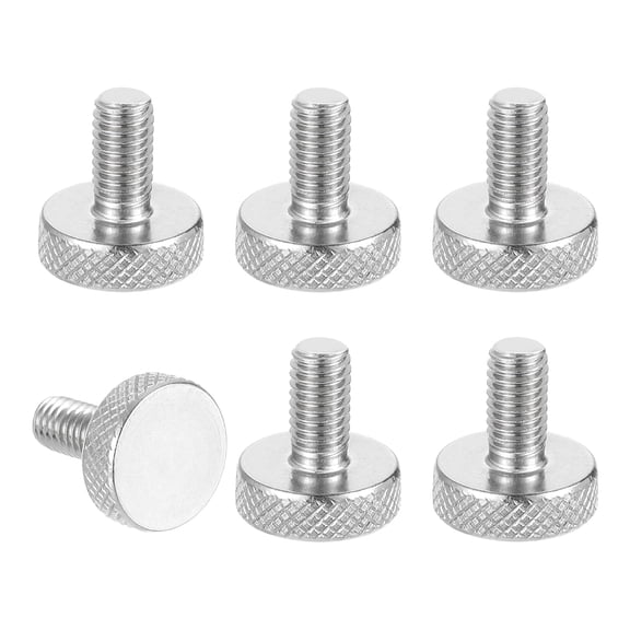 Uxcell M6 x 0.47'' x 0.47'' Knurled Thumb Screws 304 Stainless Steel Flat Head Thumb Screws 6 Pcs