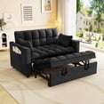 thumbnail image 5 of FFH 54" Convertible Sleeper Sofa, Futon Loveseat Couch with Pull Out Bed, Storage Pockets, Adjustable Backrest, Black, 5 of 10