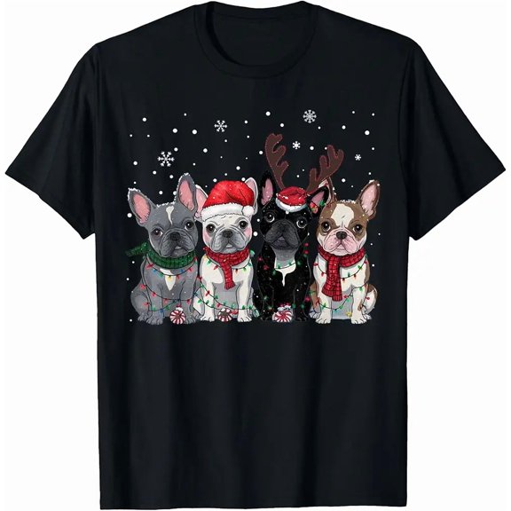 Frenchie Light Tangle Cute Holiday Pup Festive Winter Art Unisex T-Shirt, up to size 5XL