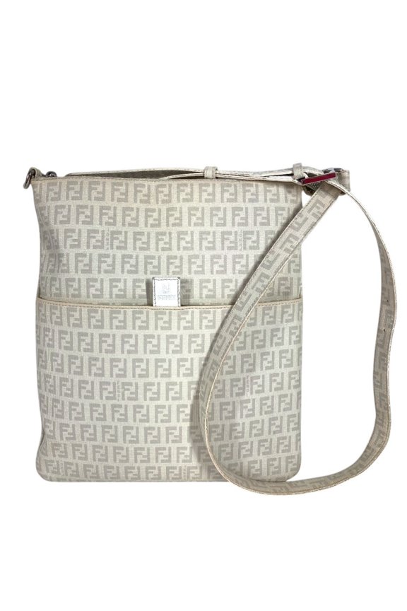 Pre-Owned FENDI 8BT151 Zucchino Logo Crossbody Pouch Bag Shoulder Leather Men's Women's White