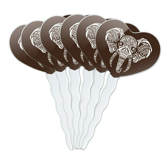 White African Elephant Tribal Heart Love Cupcake Picks Toppers Decoration Set of 6