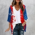 thumbnail image 2 of UVEASISHA 4th of July Women Plus Size 3/4 Sleeve Cardigans Open Front Casual Lightweight Jackets American Flag Print Kimono Cardigan Chiffon Flowy Beach Coverups Multicolor S, 2 of 6