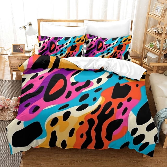 Colorful Leopard Print Duvet Cover Set Teen Adult Modern Bedding Set Bedroom Decor,Twin (68"x86")