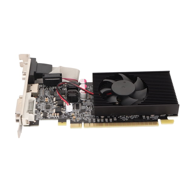 Tarjeta gráfica GT730 de 2 GB GDDR3, con un solo ventilador, 64 bits, 810 MHz, 1000 MHz, interfaz VGA y DVI.