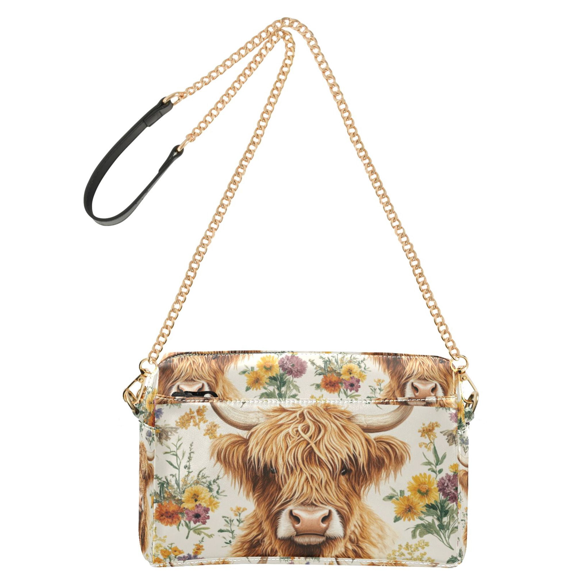 FORMRS Women Crossbody Purse with Chain Strap Vegan Leather Shoulder Handbag, Floral Cow