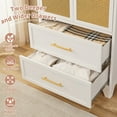 thumbnail image 6 of Metal Armoire Wardrobe Closet-65"H Rattan Armoire Closet with 2 Drawers Metal Wardrobe Storage Cabinet White Bedroom Armoire with Hanging Rod Large Clothes Cabinet, 6 of 9