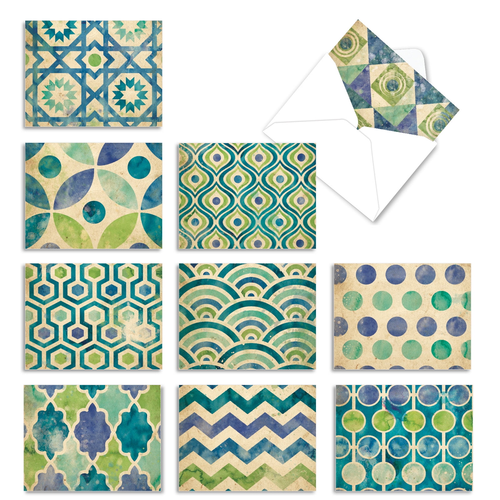 10 All Occasion Blank Note Cards Boxed (4 x 5.12 Inch) - WATERCOLOR TILES M6685OCB
