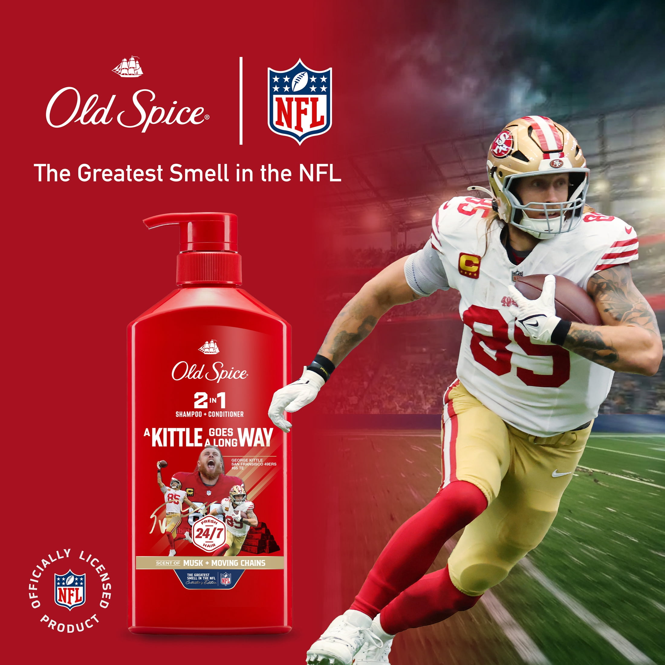 Old Spice 2 in 1 Mens Shampoo and Conditioner, A Kittle Goes A Long Way, NFL Collection, 21.9 fl oz