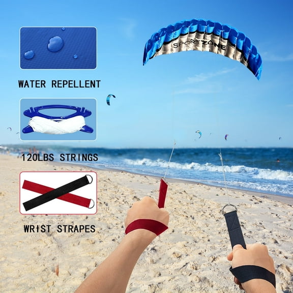 Hengda Kite 98" Blue Dual Line Stunt Parafoil Kite f Nylon Easy to Fly Outside Toy