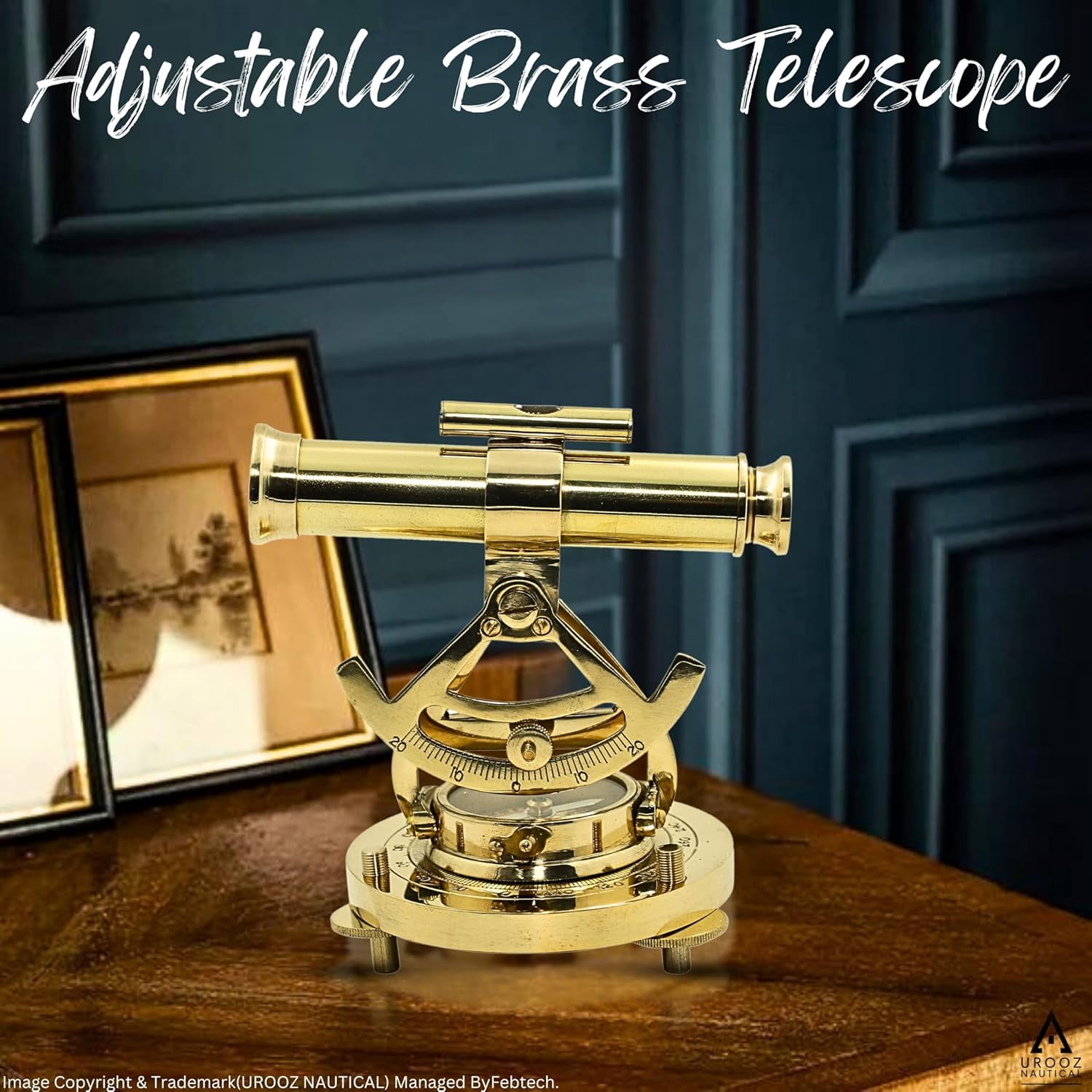 Maritime Poish Brass Alidade Compass & Telescope | Nautical Decorative Alidade Compass Rustic Vintage Home Decor Gifts