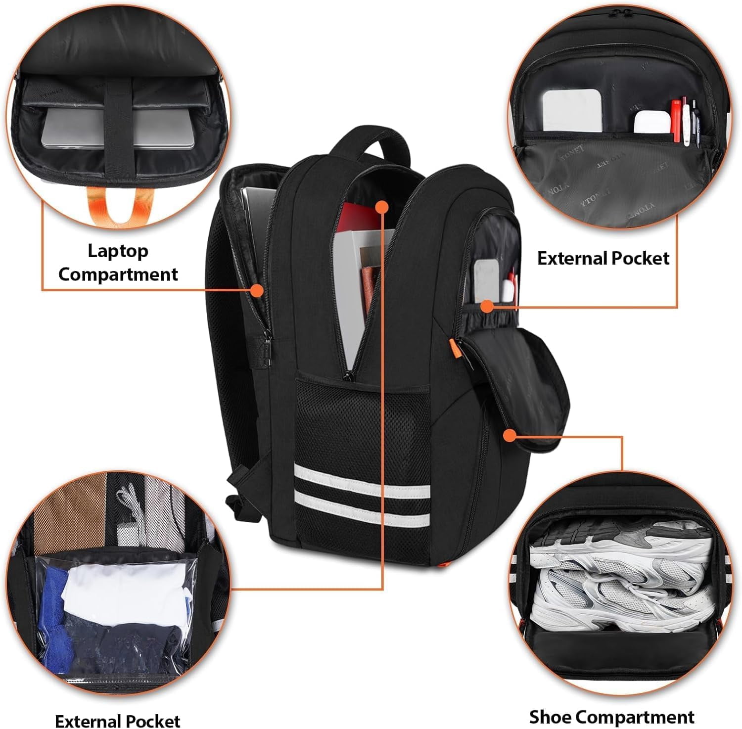 Gym Backpack For Men Women Travel Sports Track Bag With Shoe Compartment, Tennis Bag 6 Rackets, Large Tennis Racket Bag for Men