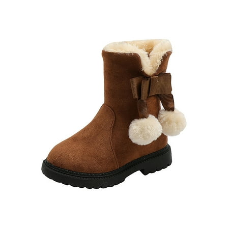 

Lacyhop Kids Daily Cute Ankle Boots Warm Fuzzy Winter Shoes Lightweight Mid Calf Casual Shoe Brown 11.5c