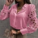 thumbnail image 4 of Blusa informal de verano para mujer, blusa de manga larga con botones huecos sólidos Fridja  czfsfas1388, 4 of 8